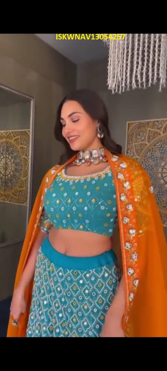 Digital Printed Zari Gota Silk Lehenga With Blouse And Dupatta-ISKWNAV13054257