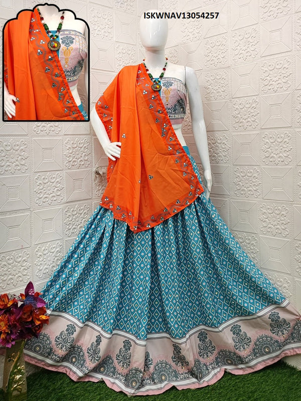 Digital Printed Zari Gota Silk Lehenga With Blouse And Dupatta-ISKWNAV13054257