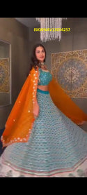 Digital Printed Zari Gota Silk Lehenga With Blouse And Dupatta-ISKWNAV13054257