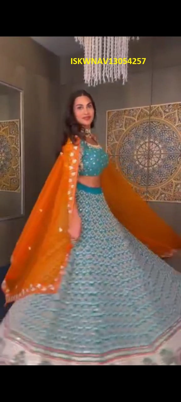 Digital Printed Zari Gota Silk Lehenga With Blouse And Dupatta-ISKWNAV13054257