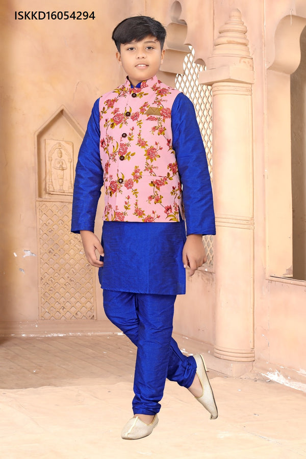 Kid's Silk Kurta Pajama With Nehru Jacket-ISKKD16054294