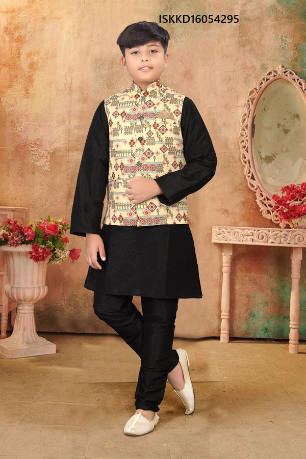 Kid's Silk Kurta Pajama With Nehru Jacket-ISKKD16054295