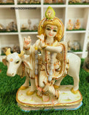 Marble Krishna With Cow-ISK1605DD0H05H9F