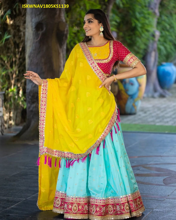 Digital Printed Chinon Silk Lehenga With Blouse And Dupatta-ISKWNAV1805KS1139