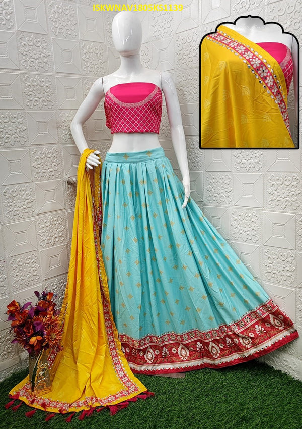 Digital Printed Chinon Silk Lehenga With Blouse And Dupatta-ISKWNAV1805KS1139