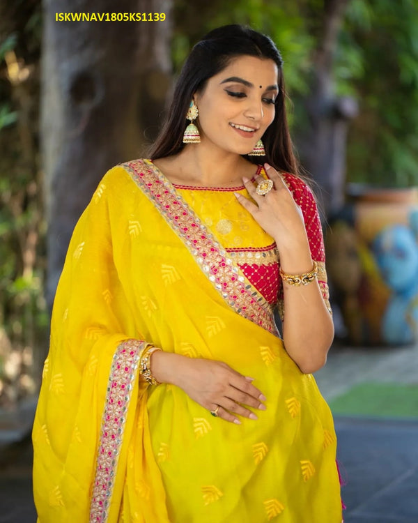 Digital Printed Chinon Silk Lehenga With Blouse And Dupatta-ISKWNAV1805KS1139