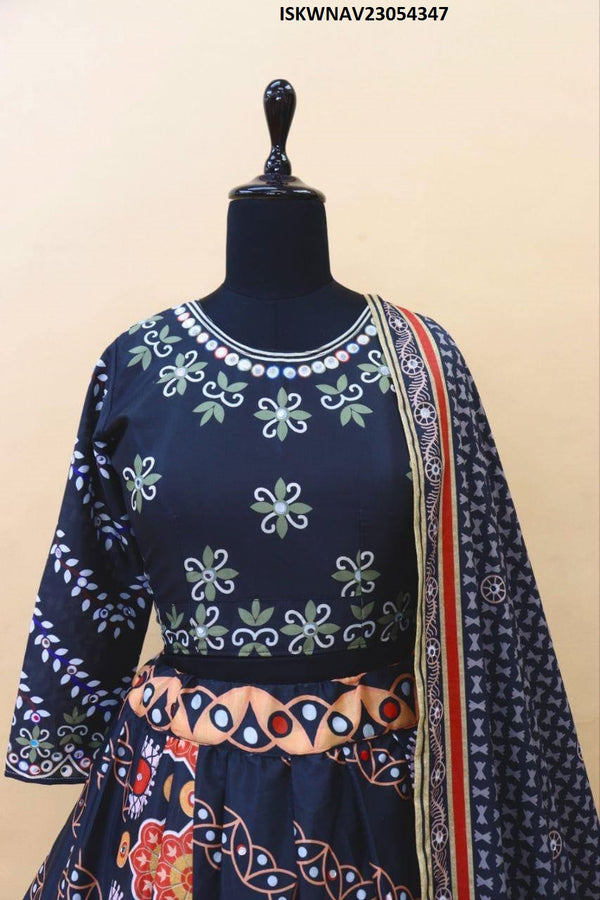 Digital Printed Butter Silk Lehenga With Blouse And Dupatta-ISKWNAV23054347