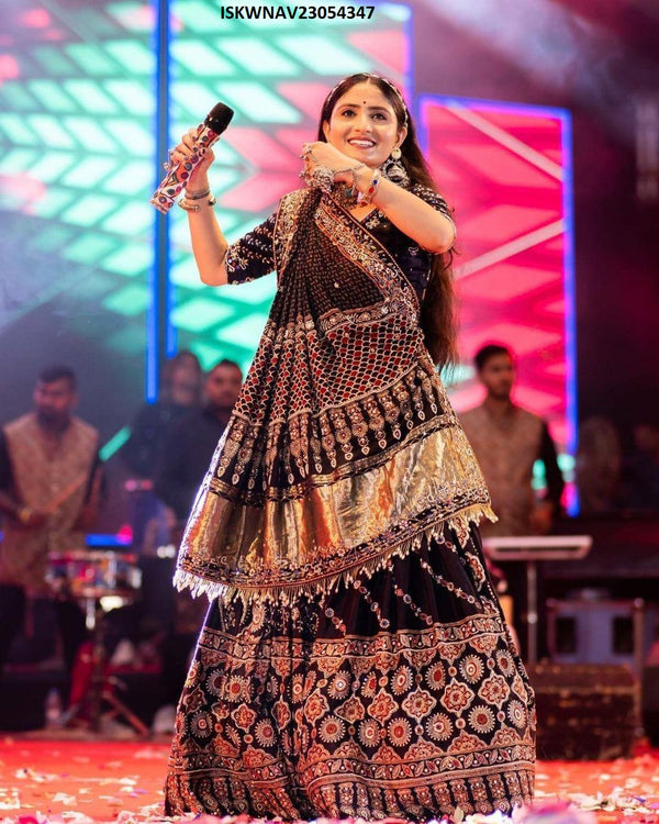 Digital Printed Butter Silk Lehenga With Blouse And Dupatta-ISKWNAV23054347