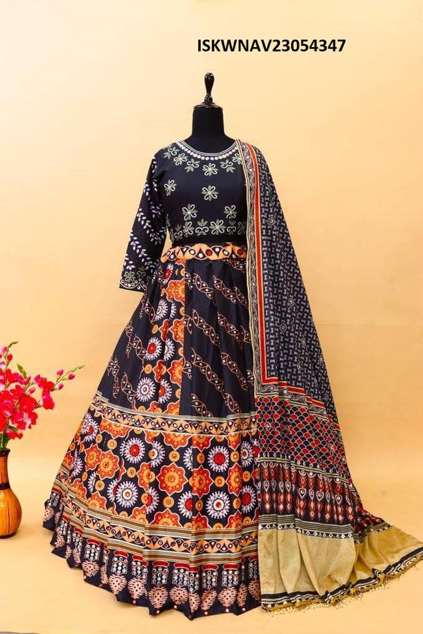 Digital Printed Butter Silk Lehenga With Blouse And Dupatta-ISKWNAV23054347