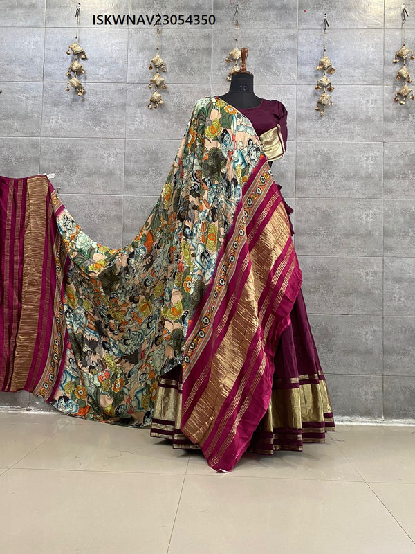 Gaji Silk Lehenga With Blouse And Digital Printed Modal Dupatta-ISKWNAV23054350