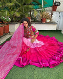 Ombre Cotton Lehenga With Blouse And Lehariya Printed Dupatta-ISKWNAV24054388