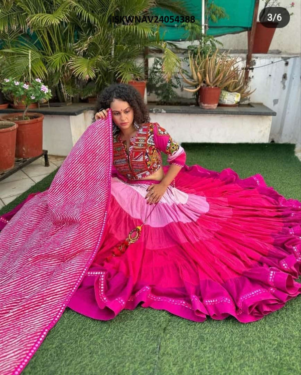 Ombre Cotton Lehenga With Blouse And Lehariya Printed Dupatta-ISKWNAV24054388