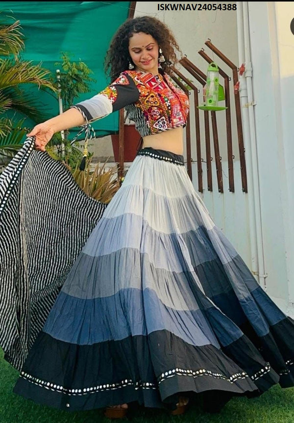 Ombre Cotton Lehenga With Blouse And Lehariya Printed Dupatta-ISKWNAV24054388