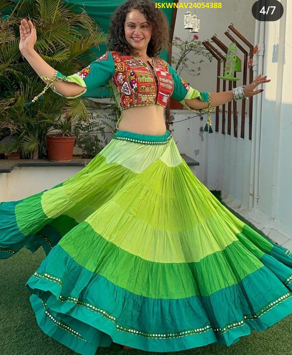 Ombre Cotton Lehenga With Blouse And Lehariya Printed Dupatta-ISKWNAV24054388