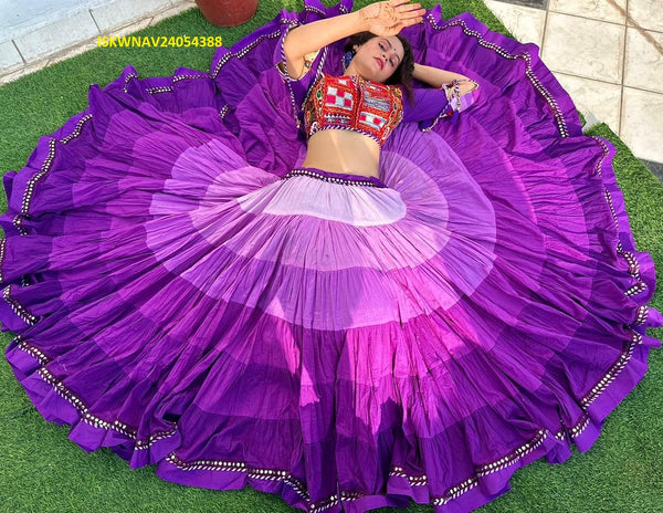 Ombre Cotton Lehenga With Blouse And Lehariya Printed Dupatta-ISKWNAV24054388