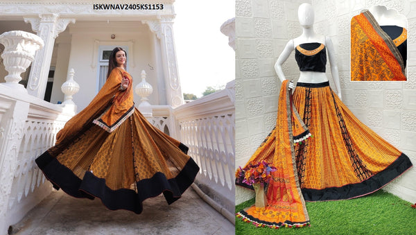 Digital Printed Butter Silk Lehenga With Blouse And Dupatta-ISKWNAV2405KS1153
