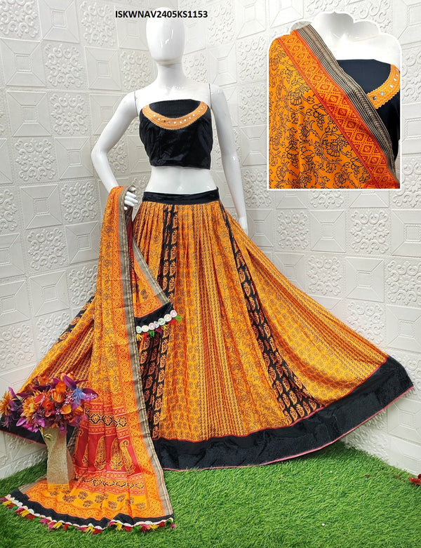 Digital Printed Butter Silk Lehenga With Blouse And Dupatta-ISKWNAV2405KS1153