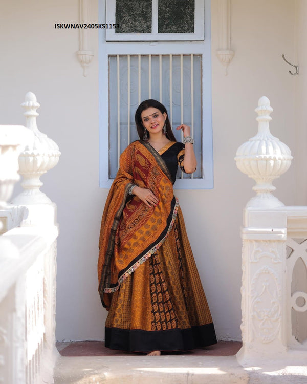 Digital Printed Butter Silk Lehenga With Blouse And Dupatta-ISKWNAV2405KS1153
