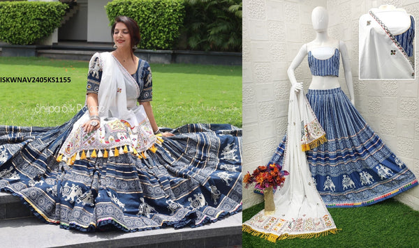 Digital Printed Butter Silk Lehenga With Blouse And Dupatta -ISKWNAV2405KS1155