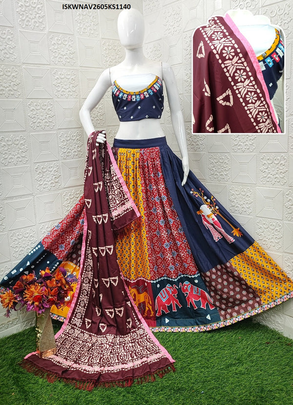 Digital Printed Butter Silk Lehenga With Blouse And Dupatta-ISKWNAV2605KS1140