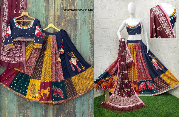 Digital Printed Butter Silk Lehenga With Blouse And Dupatta-ISKWNAV2605KS1140