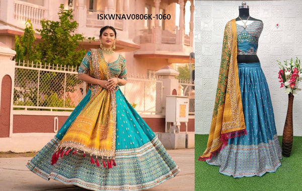 Digital Printed Butter Silk Lehenga With Blouse And Dupatta-ISKWNAV0806K-1060