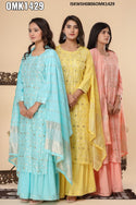 Floral Printed Rayon Kurti With Sharara And Chanderi Dupatta-ISKWSH0806OMK1429/OMK1422