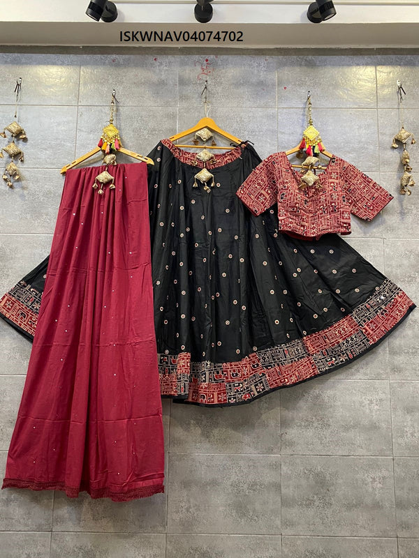 Ajrakh Printed Cotton Lehenga With Blouse And Dupatta-ISKWNAV04074702