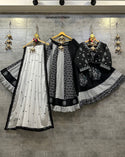 Black And White Cotton Lehenga With Blouse And Chiffon Dupatta-ISKWNAV21074819