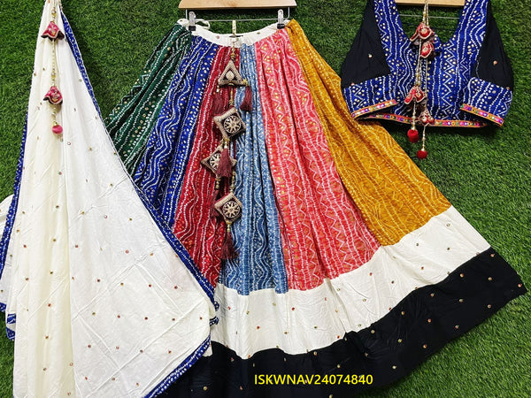 Bandhani Printed Cotton Lehenga With Blouse And Modal Dupatta-ISKWNAV24074840