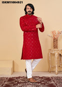 Men's Embroidered Cotton Kurta With Pajama-ISKM11084921