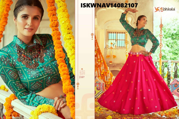 Embroidered Art Silk Skirt With Printed Gaji Silk Top-ISKWNAV14082101/2102/2105/2107