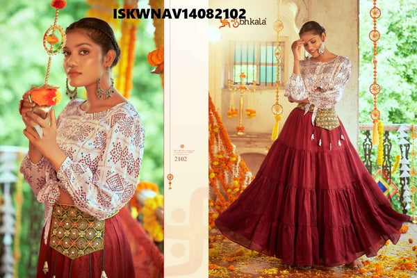 Embroidered Art Silk Skirt With Printed Gaji Silk Top-ISKWNAV14082101/2102/2105/2107