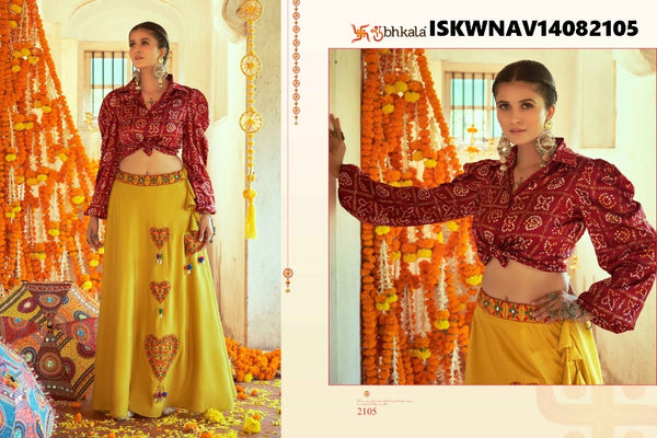 Embroidered Art Silk Skirt With Printed Gaji Silk Top-ISKWNAV14082101/2102/2105/2107