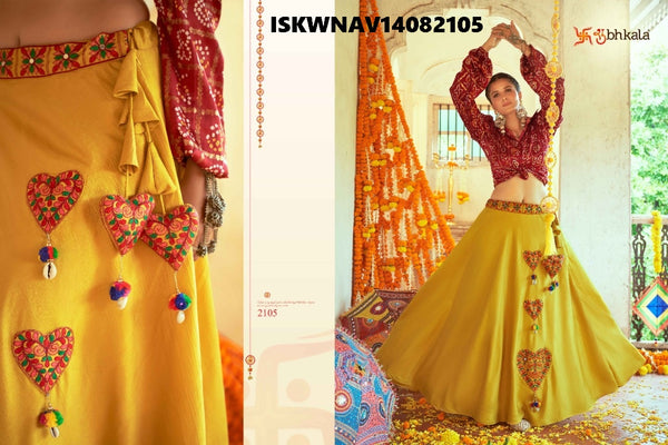Embroidered Art Silk Skirt With Printed Gaji Silk Top-ISKWNAV14082101/2102/2105/2107