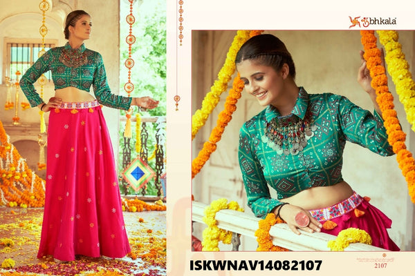 Embroidered Art Silk Skirt With Printed Gaji Silk Top-ISKWNAV14082101/2102/2105/2107