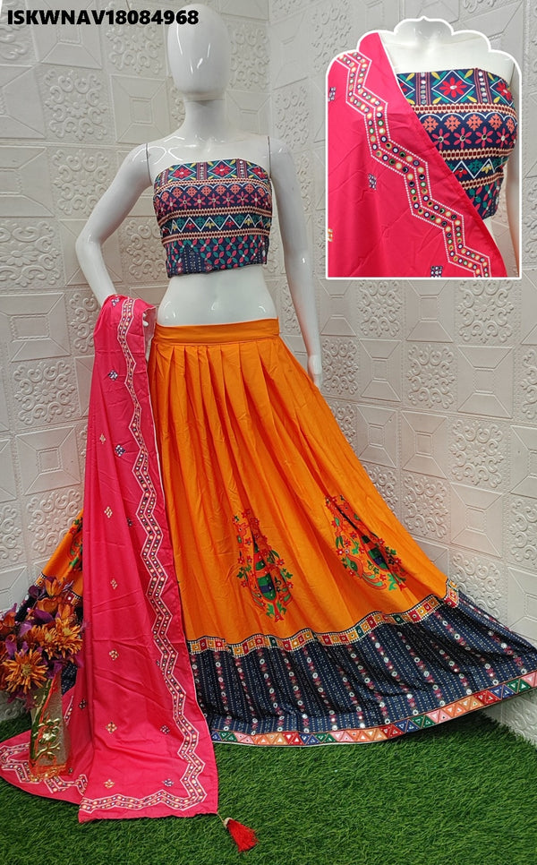 Printed Maslin Cotton Lehenga With Blouse And Dupatta-ISKWNAV18084968