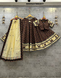 Kalamkari Printed Cotton Lehenga With Blouse And Dupatta-ISKWNAV19084977