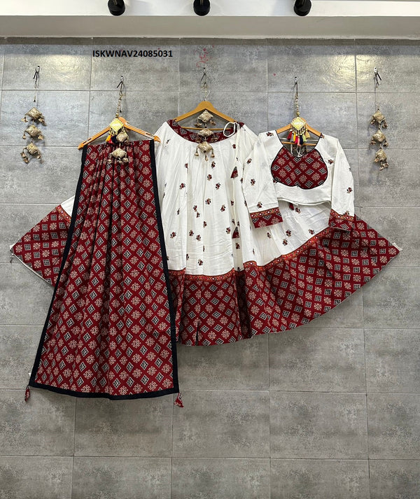 Cotton Lehenga With Blouse And Printed Dupatta-ISKWNAV24085031
