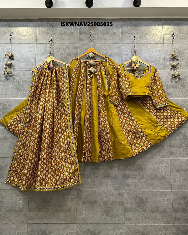Printed Cotton Lehenga With Blouse And Dupatta-ISKWNAV25085035