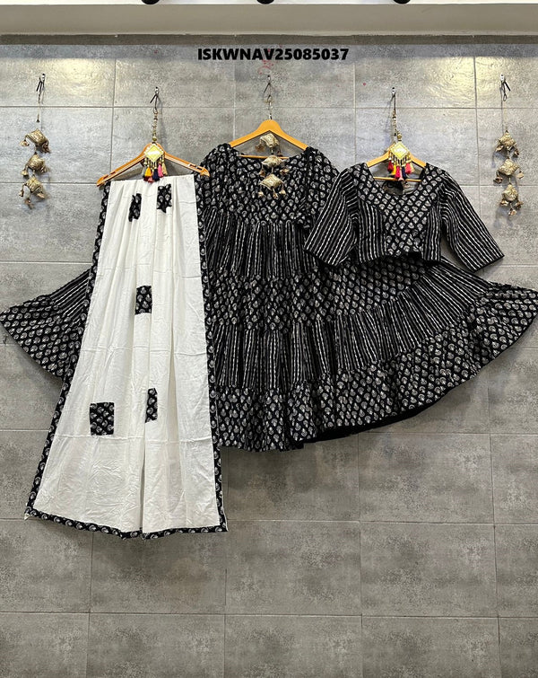 Printed Demin Cambric Cotton Lehenga With Blouse And Rayon Cotton Dupatta-ISKWNAV25085037