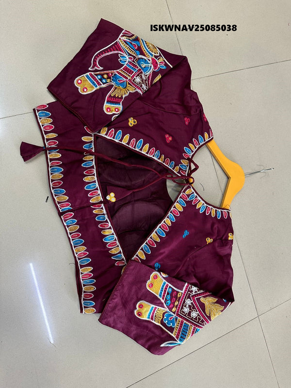 Embroidered Cotton Lehenga With Blouse And Chinon Dupatta-ISKWNAV25085038