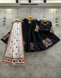 Embroidered Cotton Lehenga With Blouse And Chinon Dupatta-ISKWNAV25085038