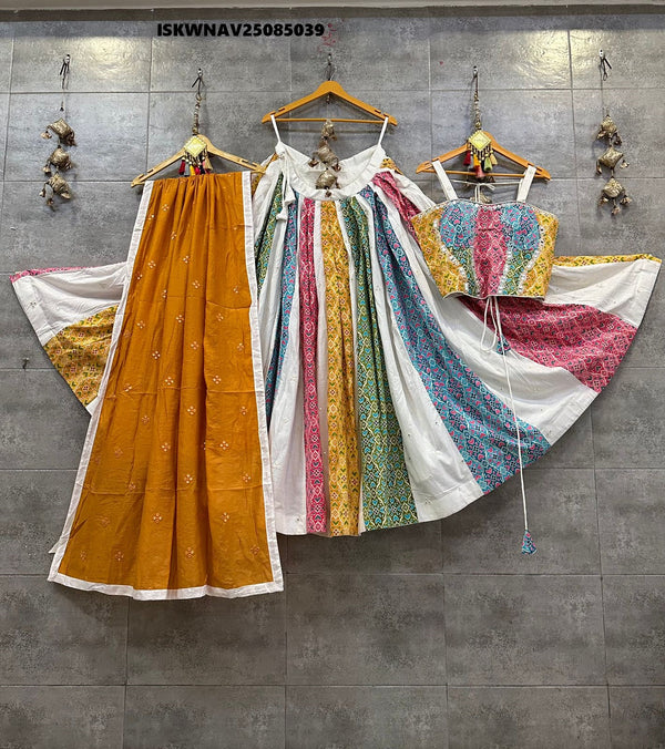 Printed Cotton Lehenga With Blouse And Dupatta-ISKWNAV25085039
