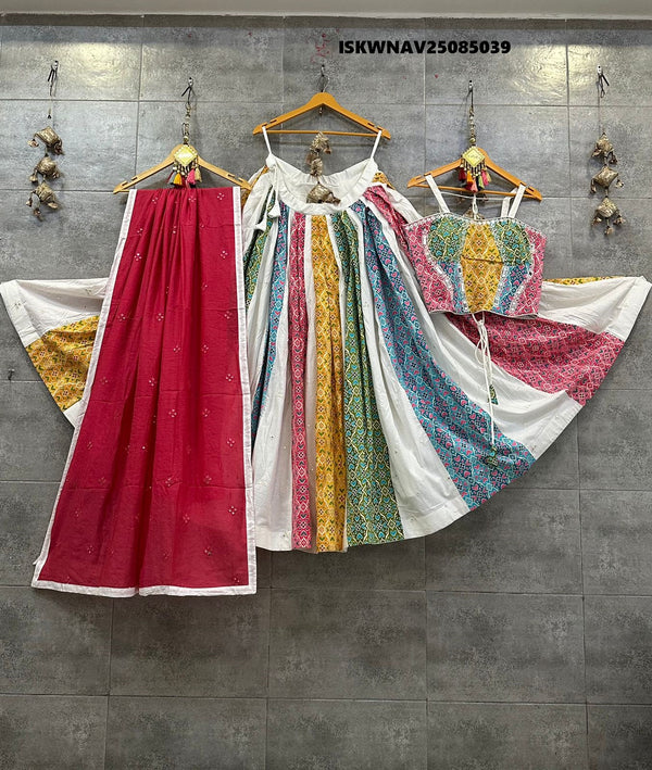Printed Cotton Lehenga With Blouse And Dupatta-ISKWNAV25085039