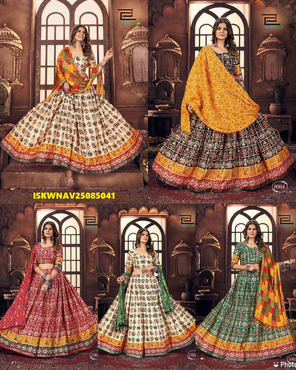 Printed Cotton Satin Lehenga With Padded Blouse And Maslin Dupatta-ISKWNAV25085041