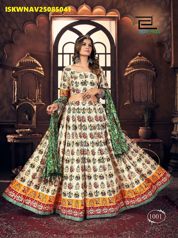 Printed Cotton Satin Lehenga With Padded Blouse And Maslin Dupatta-ISKWNAV25085041
