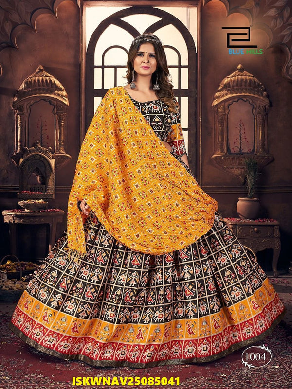 Printed Cotton Satin Lehenga With Padded Blouse And Maslin Dupatta-ISKWNAV25085041