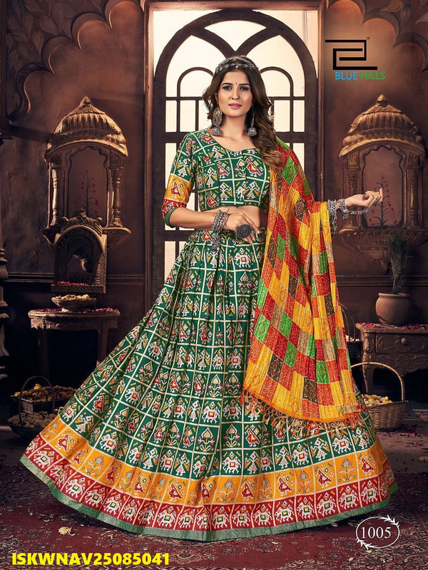 Printed Cotton Satin Lehenga With Padded Blouse And Maslin Dupatta-ISKWNAV25085041