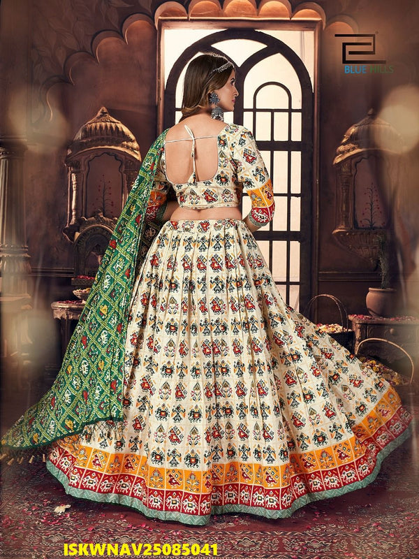 Printed Cotton Satin Lehenga With Padded Blouse And Maslin Dupatta-ISKWNAV25085041